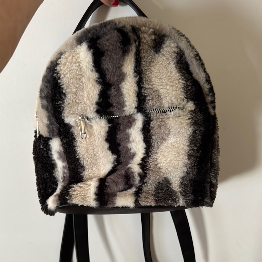 Faux Fur Backpack in Black and Cream